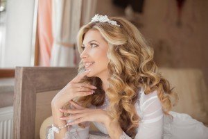 Happy Morning Portrait Of Beautiful Smiling Bride. Wedding Hairs